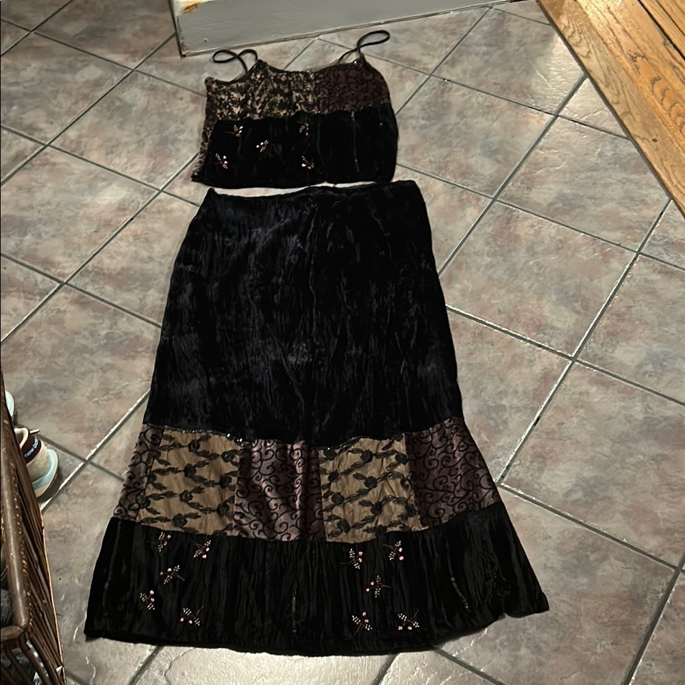 Black Maxi A-Line Skirt Set for Cocktail